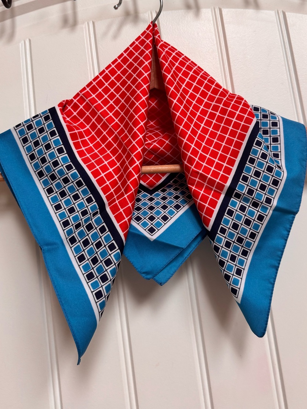 Vintage Red and Blue Geometric Square Scarf. 20ā by 20ā